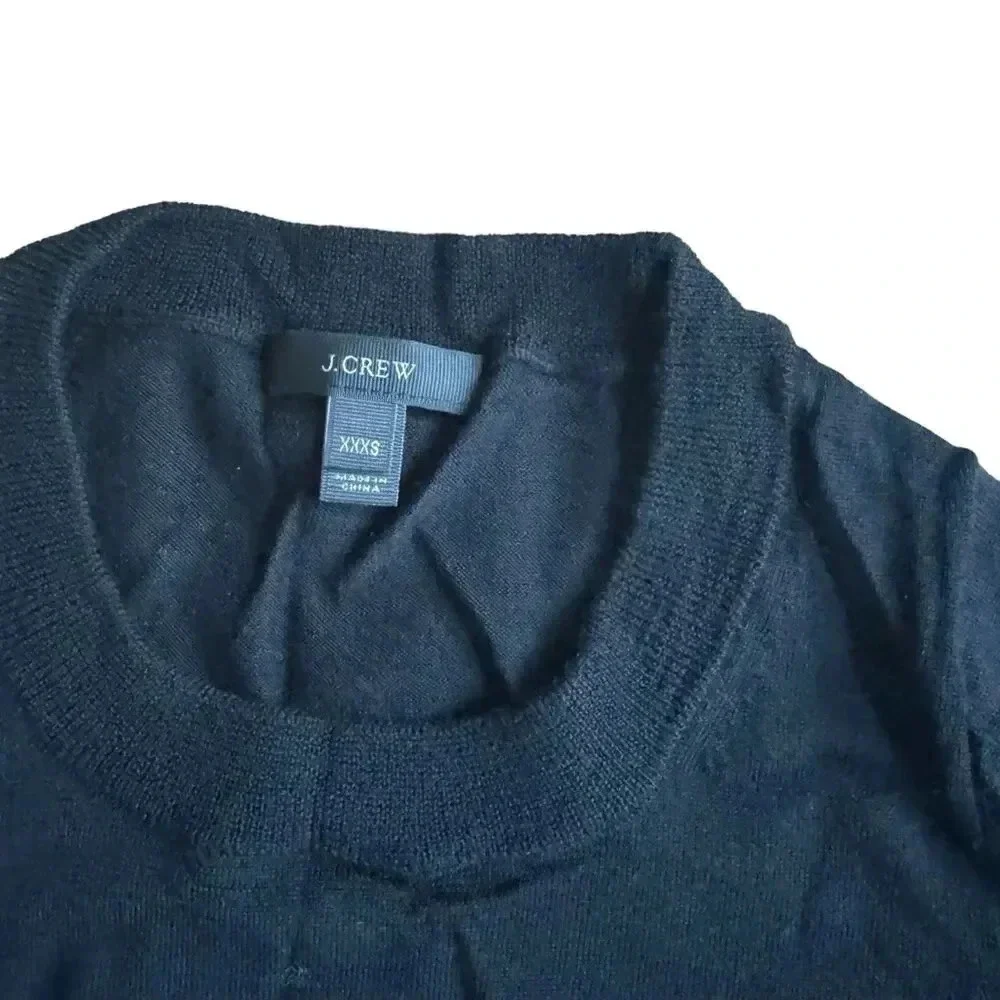 J Crew Black Sweater 100% Merino Wool long Sleeve Crew Neck Pullover Size XXXS